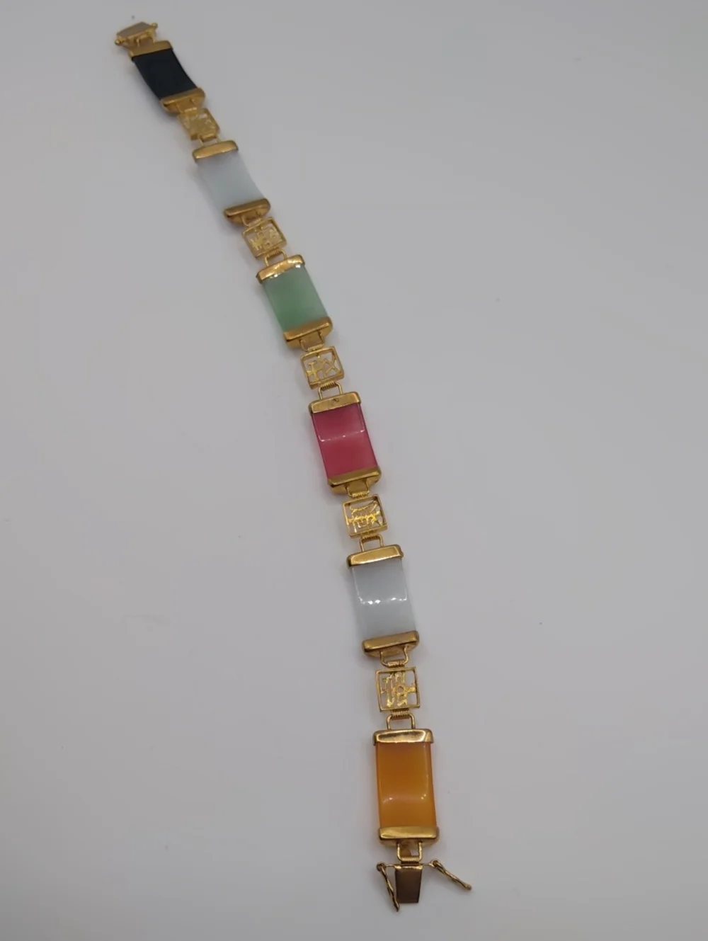 Jade Panel Tennis Bracelet Stamped 925 FAS 7.5 Inches